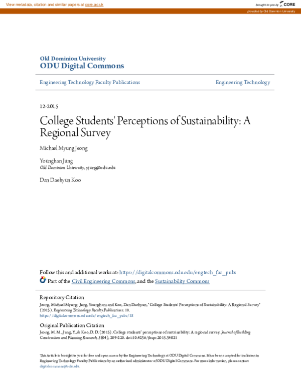 (PDF) College Students\u27 Perceptions of Sustainability: A Regional Survey