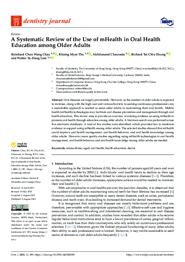 (PDF) A Systematic Review of the Use of mHealth in Oral Health ...