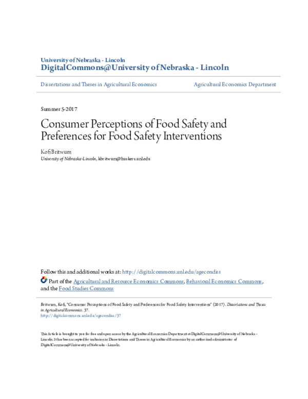 (PDF) Consumer Perceptions of Food Safety and Preferences for Food ...