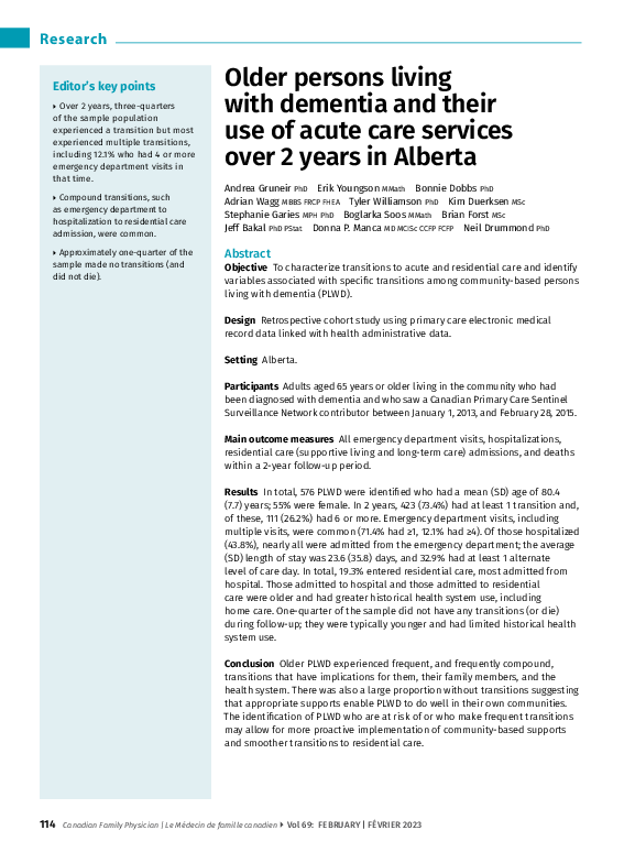 (PDF) Older persons living with dementia and their use of acute care ...