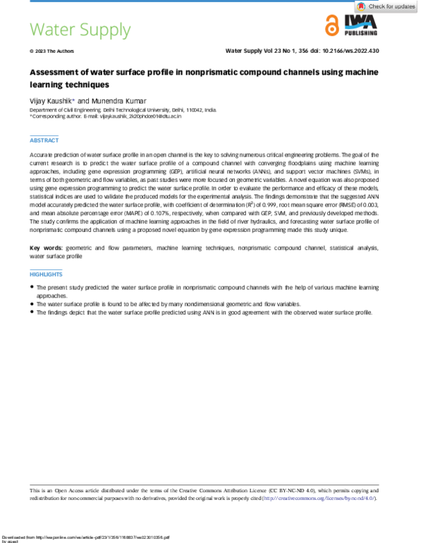 (PDF) Assessment of water surface profile in nonprismatic compound ...