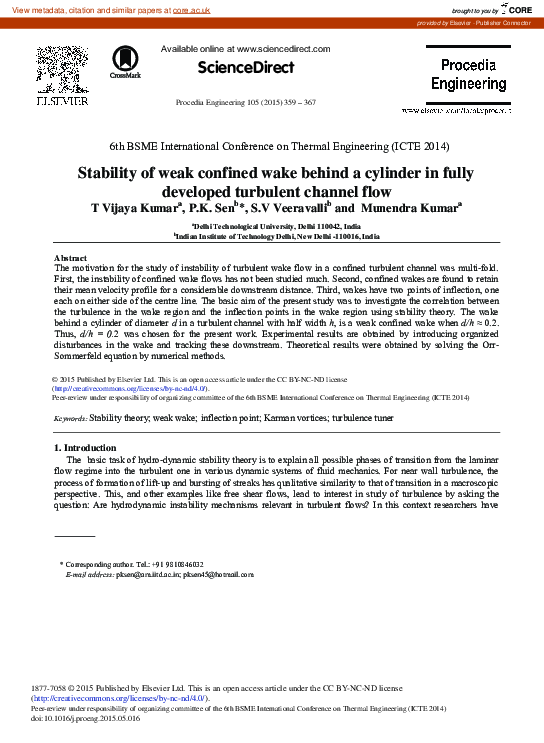 (PDF) Stability of Weak Confined Wake Behind a Cylinder in Fully ...
