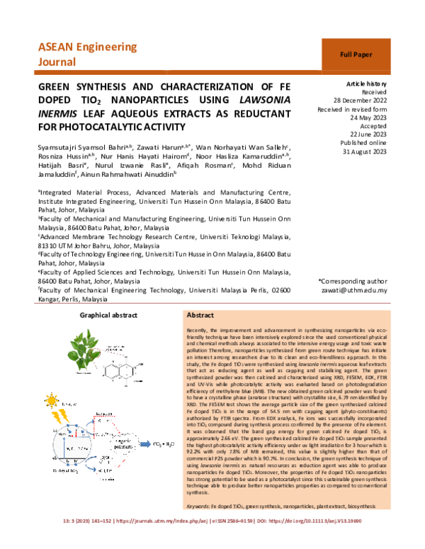(PDF) Green Synthesis and Characterization of Fe Doped TIO2 ...
