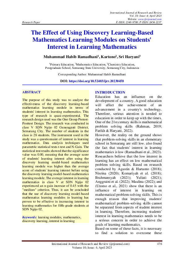 (PDF) The Effect of Using Discovery Learning-Based Mathematics Learning ...