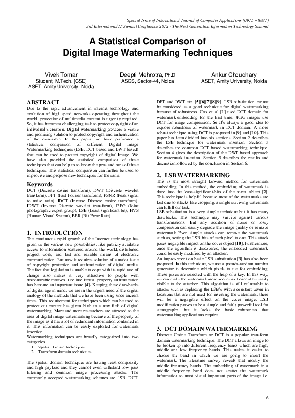 (PDF) A Statistical Comparison of Digital Image Watermarking Techniques
