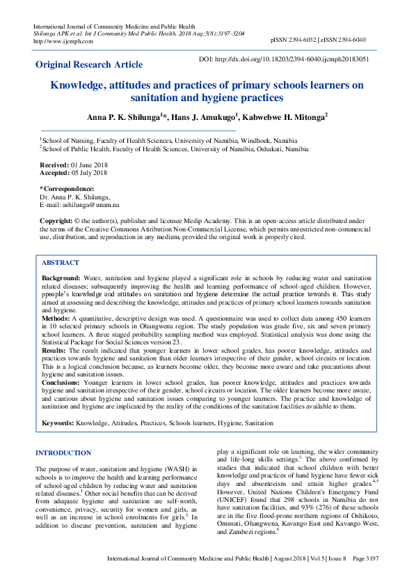 (PDF) Knowledge, attitudes and practices of primary schools learners on ...