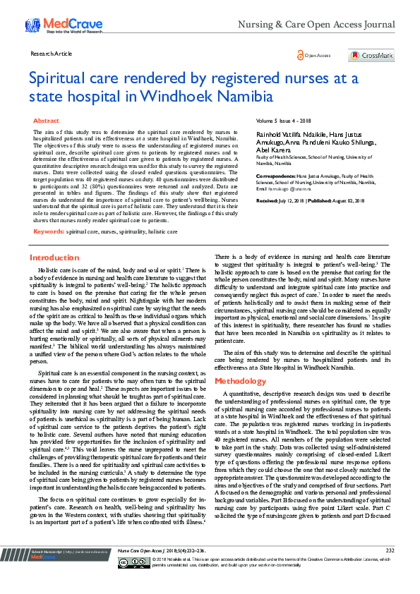 (PDF) Spiritual care rendered by registered nurses at a state hospital ...