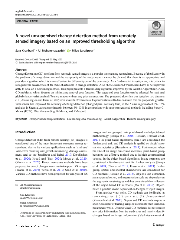(PDF) A novel unsupervised change detection method from remotely sensed ...