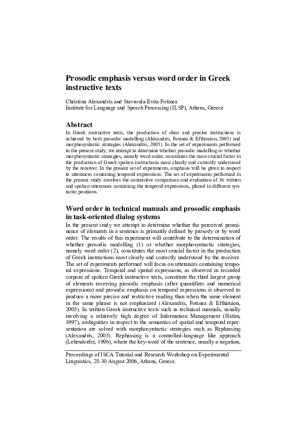 (PDF) Prosodic emphasis versus word order in Greek instructive texts