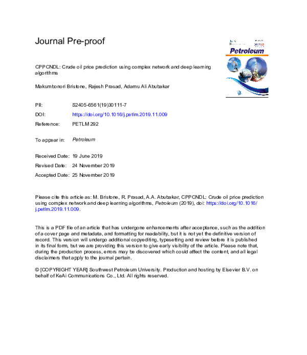 (PDF) CPPCNDL: Crude oil price prediction using complex network and ...