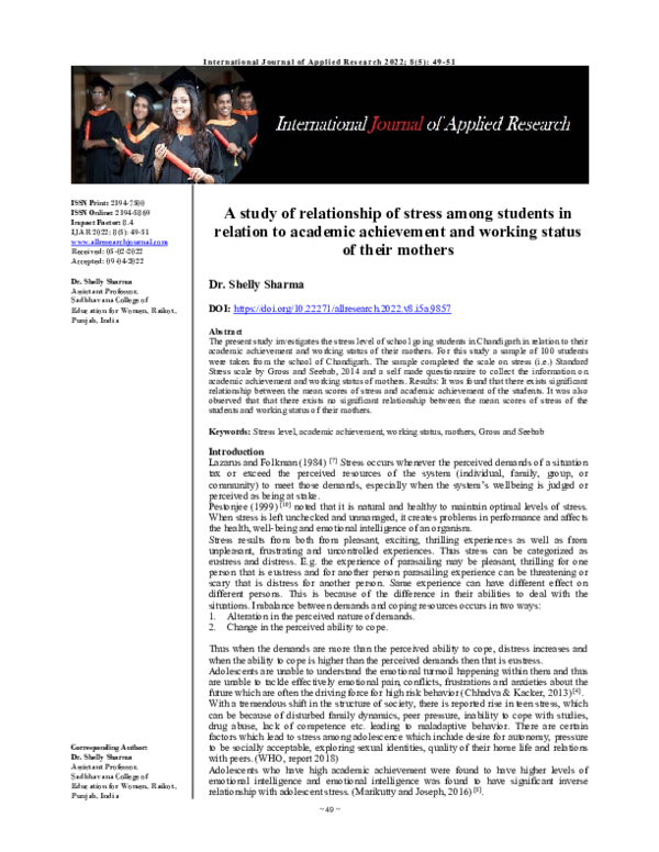 (PDF) A study of relationship of stress among students in relation to ...