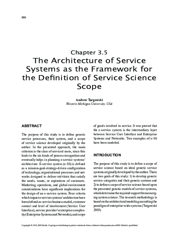 (PDF) The Architecture of Service Systems as the Framework for the ...