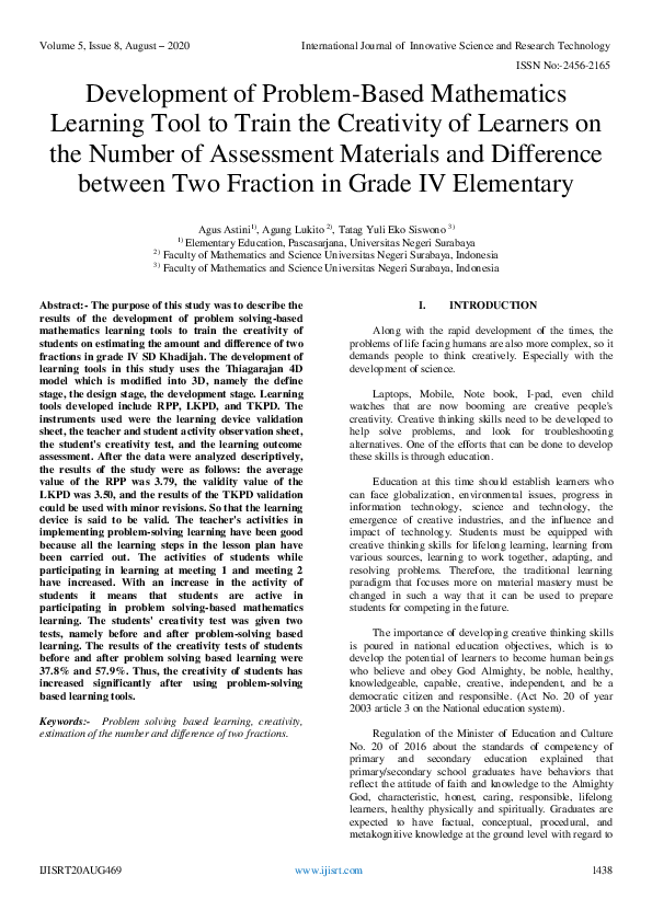 (PDF) Development of Problem-Based Mathematics Learning Tool to Train ...