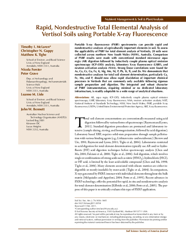 (PDF) Rapid, Nondestructive Total Elemental Analysis of Vertisol Soils ...