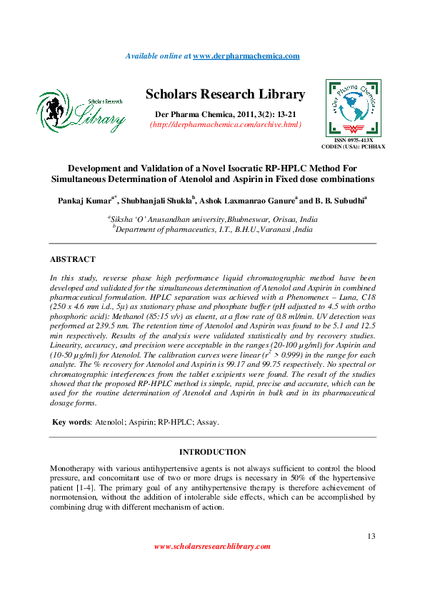 (PDF) Development and Validation of a Novel Isocratic RP-HPLC Method ...