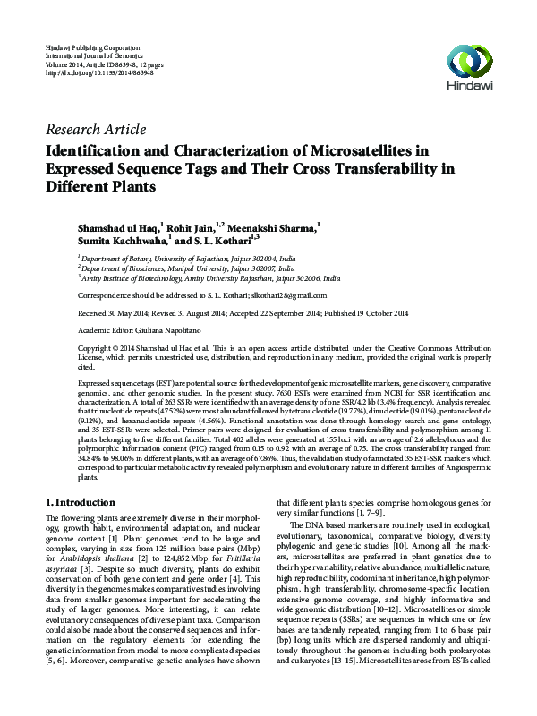 (PDF) Identification and Characterization of Microsatellites in ...