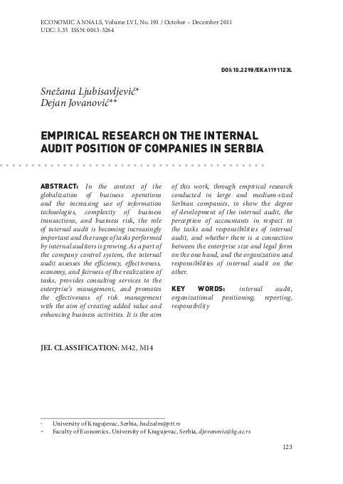 (PDF) Empirical research on the internal audit position of companies in ...