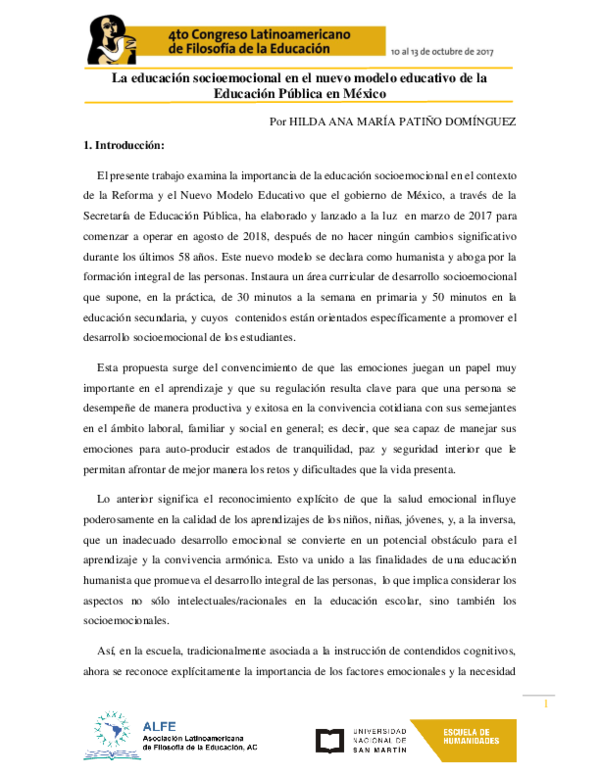 (PDF) La educación socioemocional en el nuevo modelo educativo de la ...
