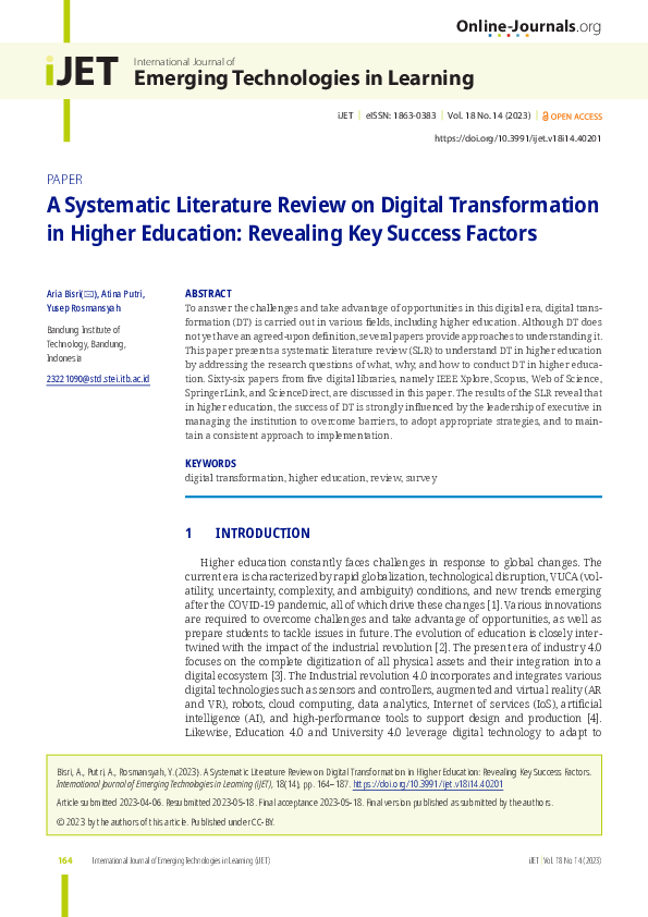(PDF) A Systematic Literature Review on Digital Transformation in ...
