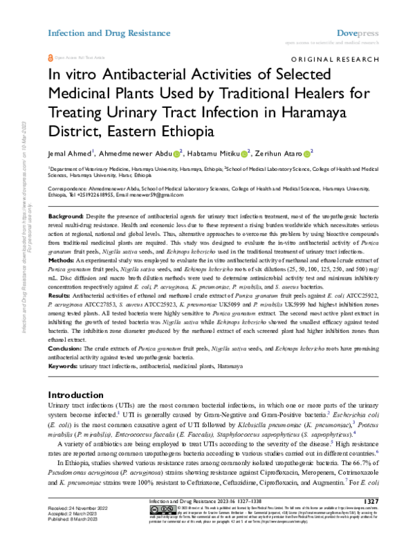(PDF) In vitro Antibacterial Activities of Selected Medicinal Plants ...