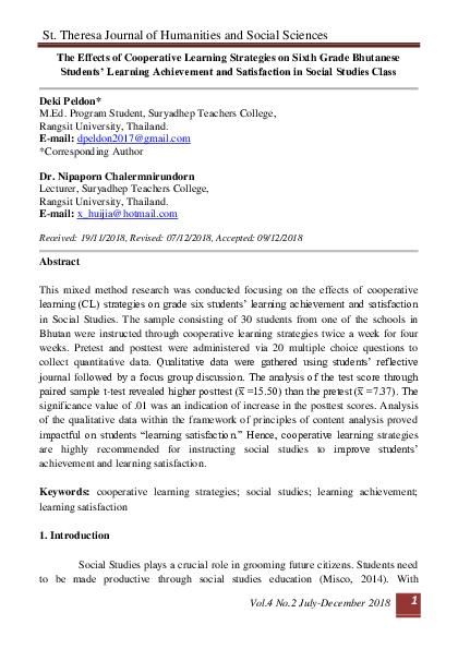 (PDF) The Effects of Cooperative Learning Strategies on Sixth Grade ...