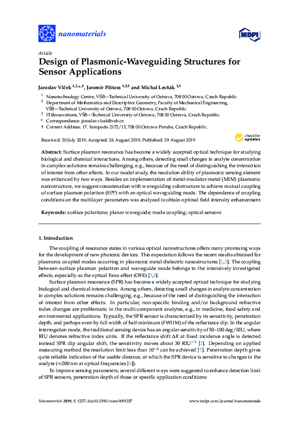 (PDF) Design of Plasmonic-Waveguiding Structures for Sensor Applications