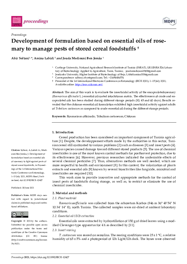(PDF) Development of formulation based on essential oils of rosemary to ...