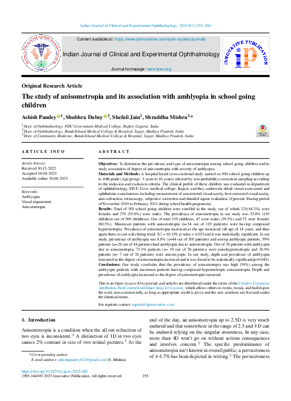 (PDF) The study of anisometropia and its association with amblyopia in ...