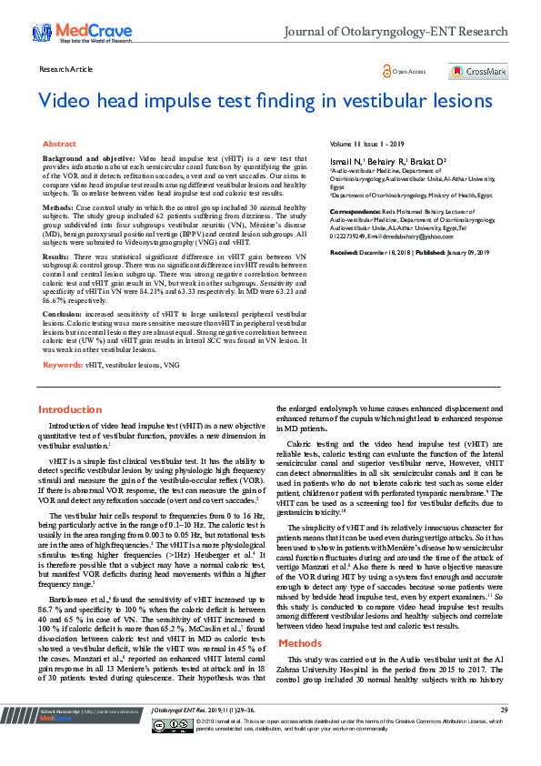 (PDF) Video head impulse test finding in vestibular lesions