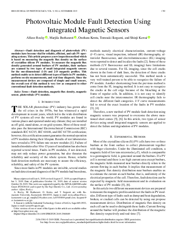 (PDF) Photovoltaic Module Fault Detection Using Integrated Magnetic Sensors