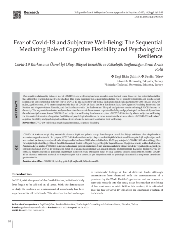 (PDF) Fear of COVID-19 and Subjective Well-Being: The Sequential ...