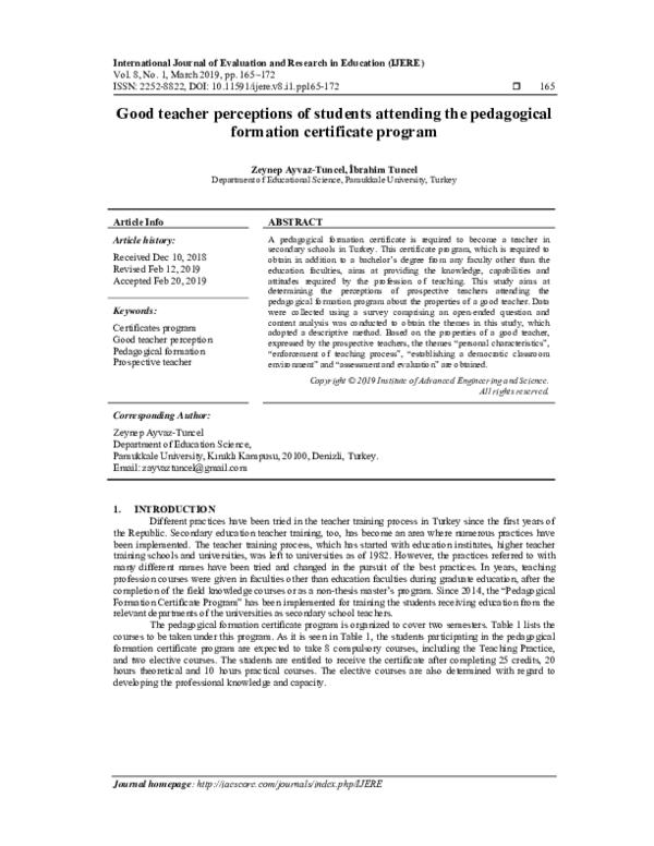 (PDF) Good teacher perceptions of students attending the pedagogical ...