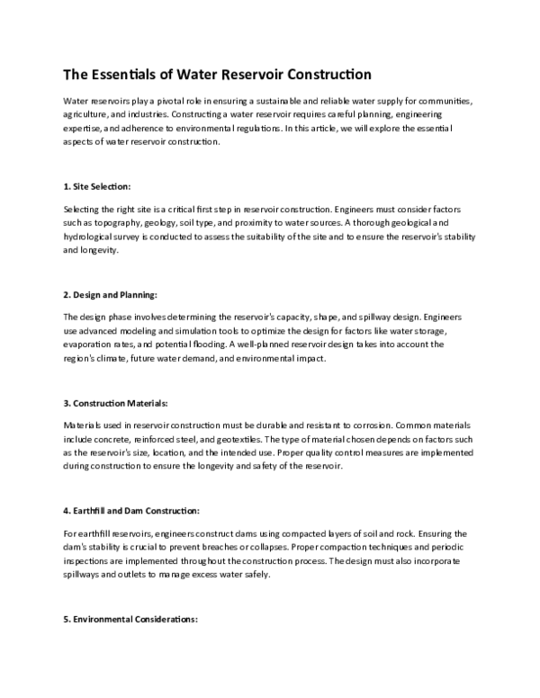 (DOC) The Essentials of Water Reservoir Construction