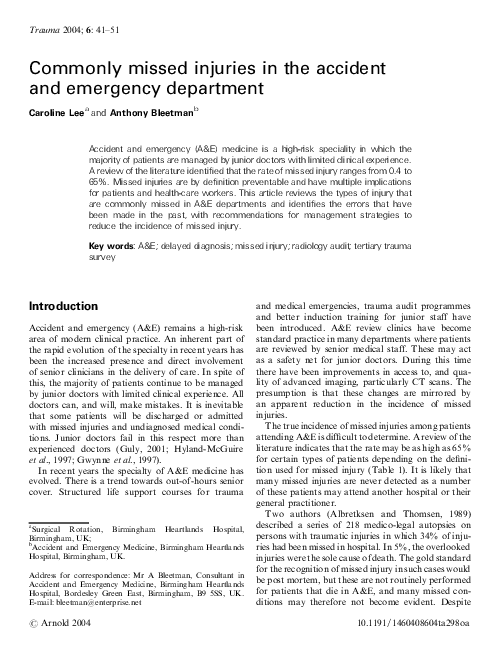 (PDF) Commonly missed injuries in the accident and emergency department