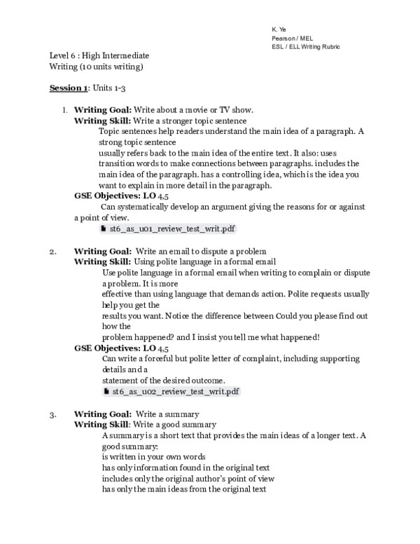 (PDF) Level 6 : High Intermediate Writing rubric and guideline