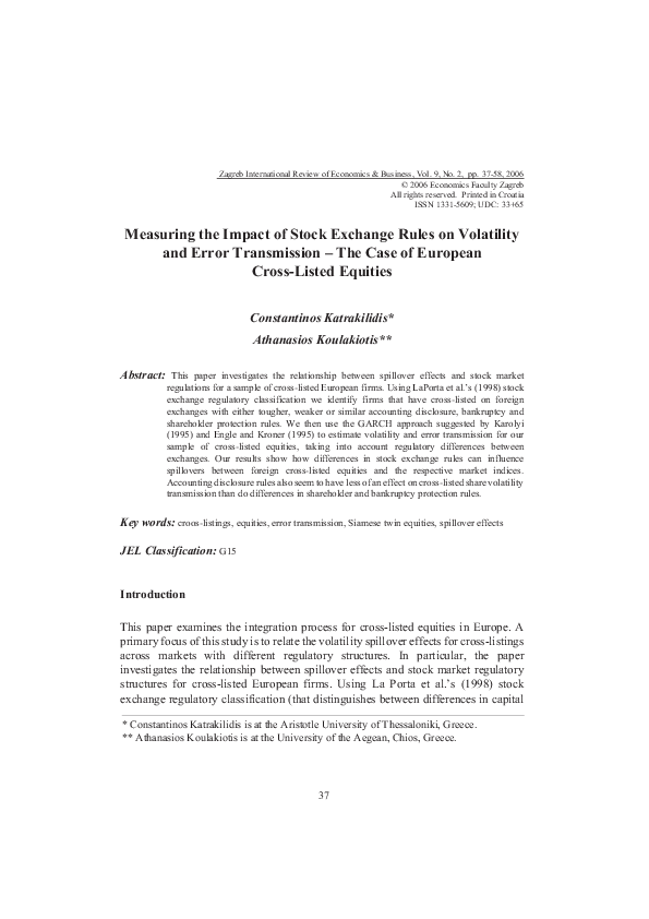 (PDF) Measuring the Impact of Stock Exchange Rules on Volatility and ...