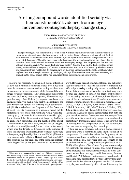 (PDF) Are long compound words identified serially via their ...