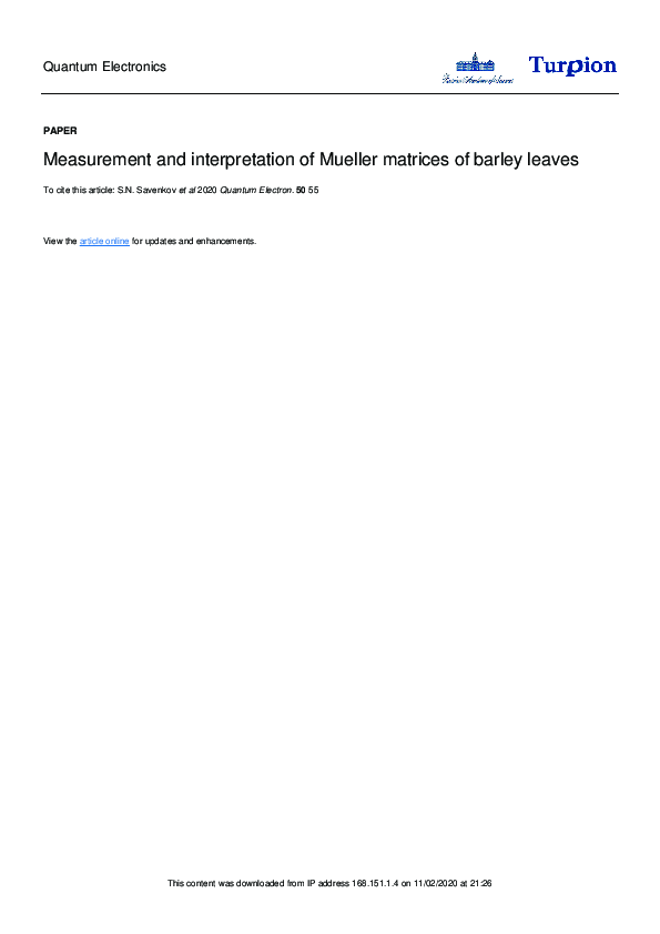(PDF) Measurement and interpretation of Mueller matrices of barley leaves