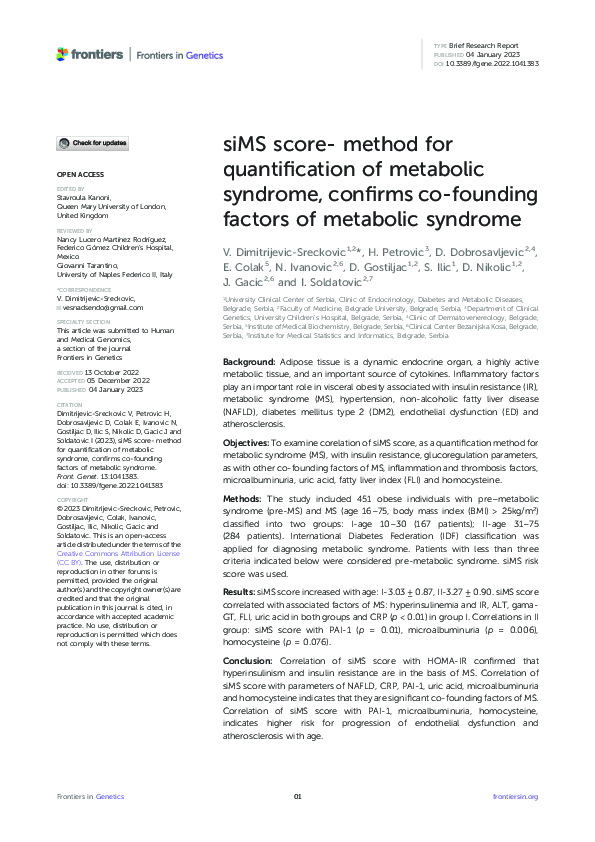 (PDF) siMS score- method for quantification of metabolic syndrome ...