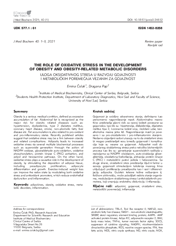 (PDF) The role of oxidative stress in the development of obesity and ...
