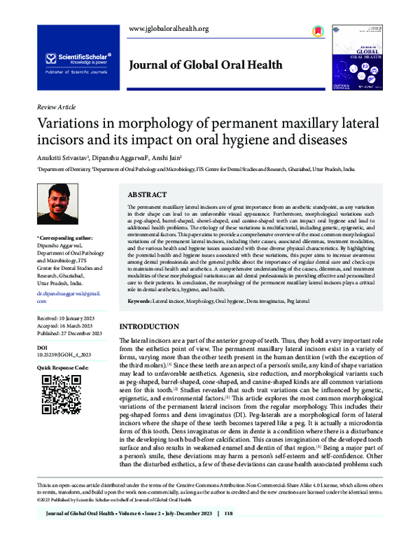 (PDF) Variations in morphology of permanent maxillary lateral incisors ...