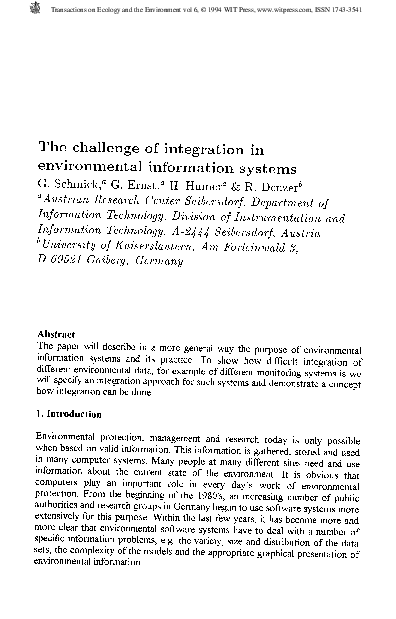 (PDF) The Challenge Of Integration In Environmental Information Systems