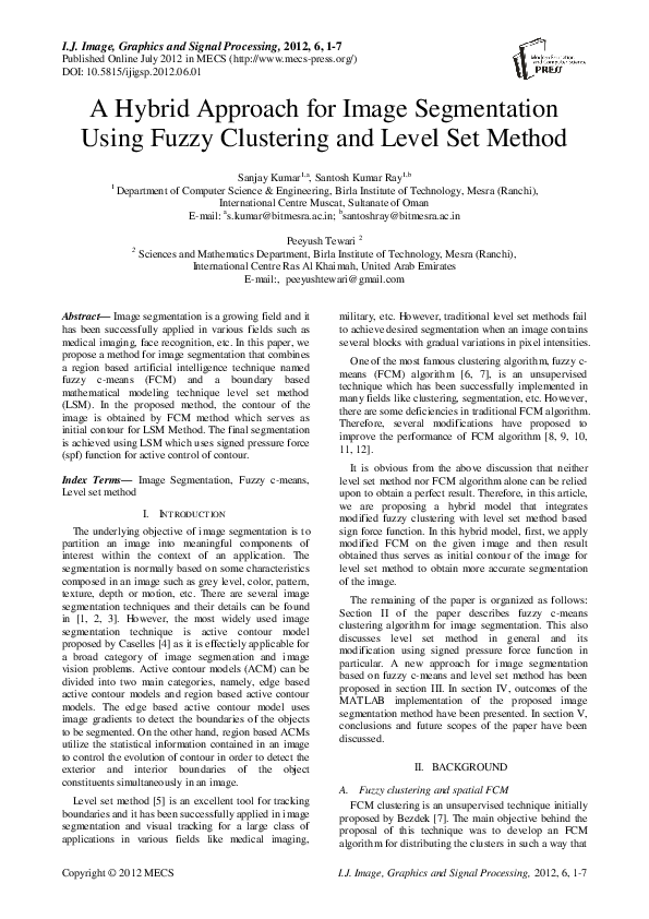 (PDF) A Hybrid Approach for Image Segmentation Using Fuzzy Clustering ...