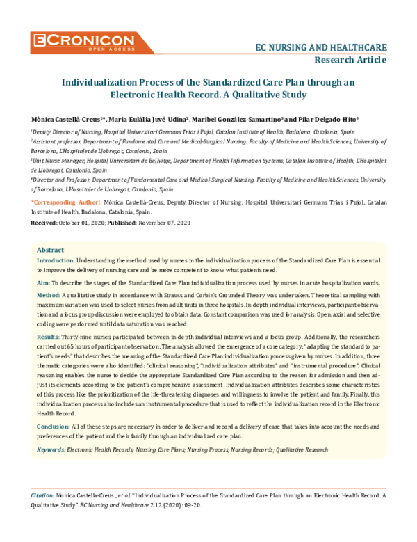 (PDF) Individualization Process of the Standardized Care Plan through ...