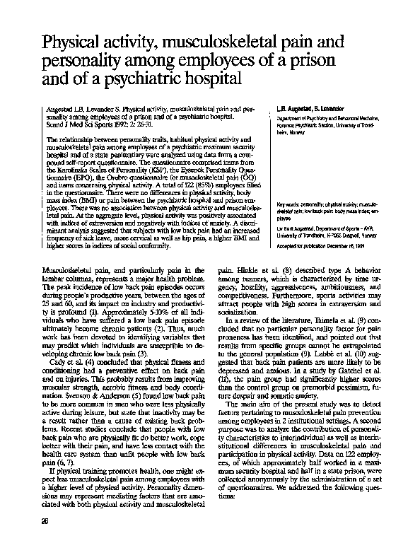 (PDF) Physical activity, musculoskeletal pain and personality among ...