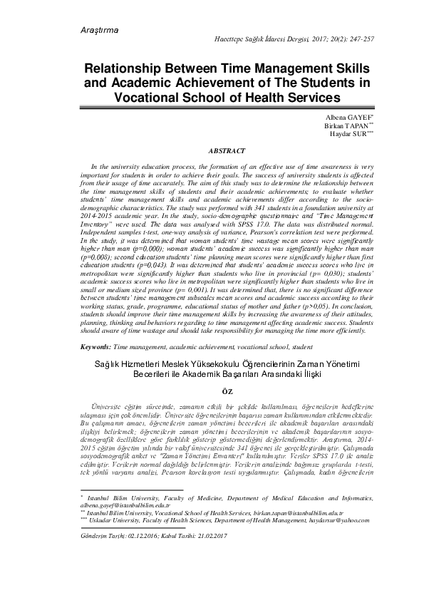 (PDF) Relationship Between Time Management Skills and Academic ...