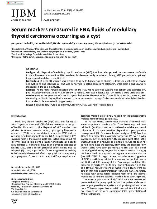 (PDF) Serum Markers Measured in FNA Fluids of Medullary Thyroid ...