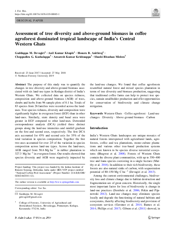 (PDF) Assessment of tree diversity and above-ground biomass in coffee ...