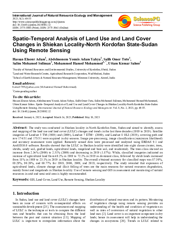 (PDF) Spatio-Temporal Analysis of Land Use and Land Cover Changes in ...