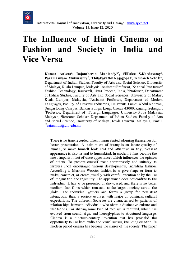(PDF) The Influence of Hindi Cinema on Fashion and Society in India and ...